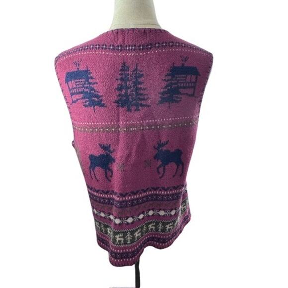 "Woolrich" Vintage Claret Rustic Moose Sweater Vest Moose Woodland Forest Preppy - Picture 3 of 9